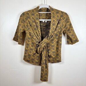 Anthropologie Moth Tiles Wrap Scarf Cardigan Sweater Size Small Yellow 100% Wool